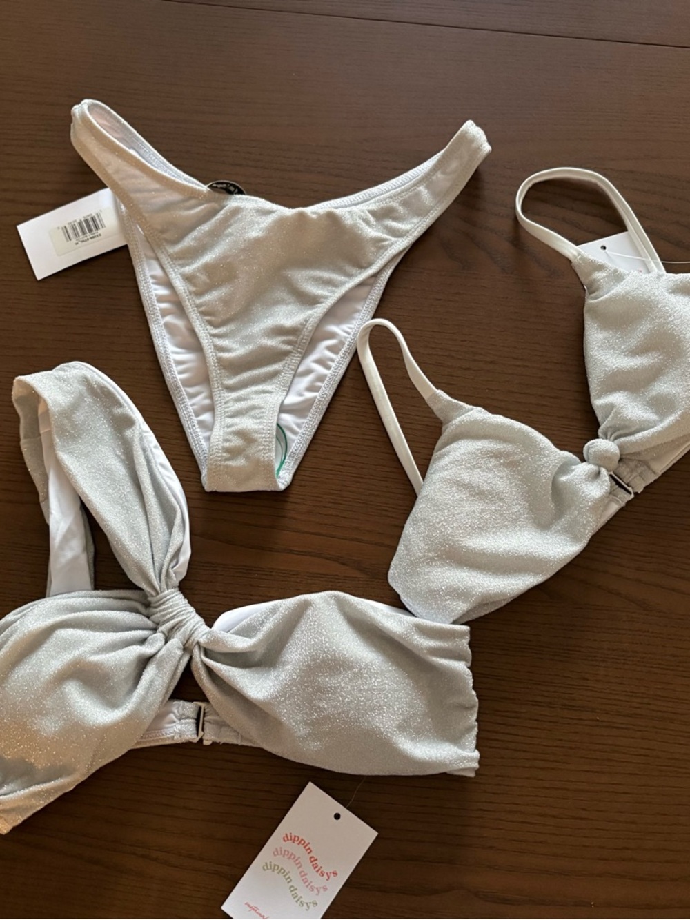 Dippin' Daisy's Shimmery Silver-White Bikini Set
